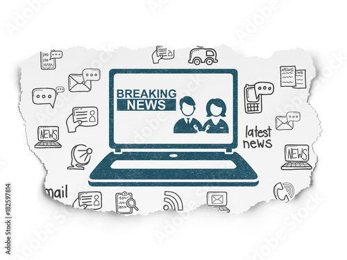 Wallpaper Mural News concept: Painted blue Breaking News On Laptop icon on Torn Paper background with  Hand Drawn News Icons Torontodigital.ca