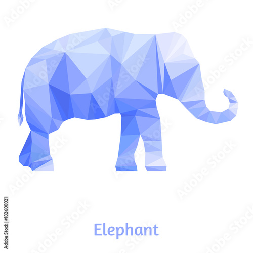 Stylized elephant isolated on a white background. Made in low poly triangular style. Vector.