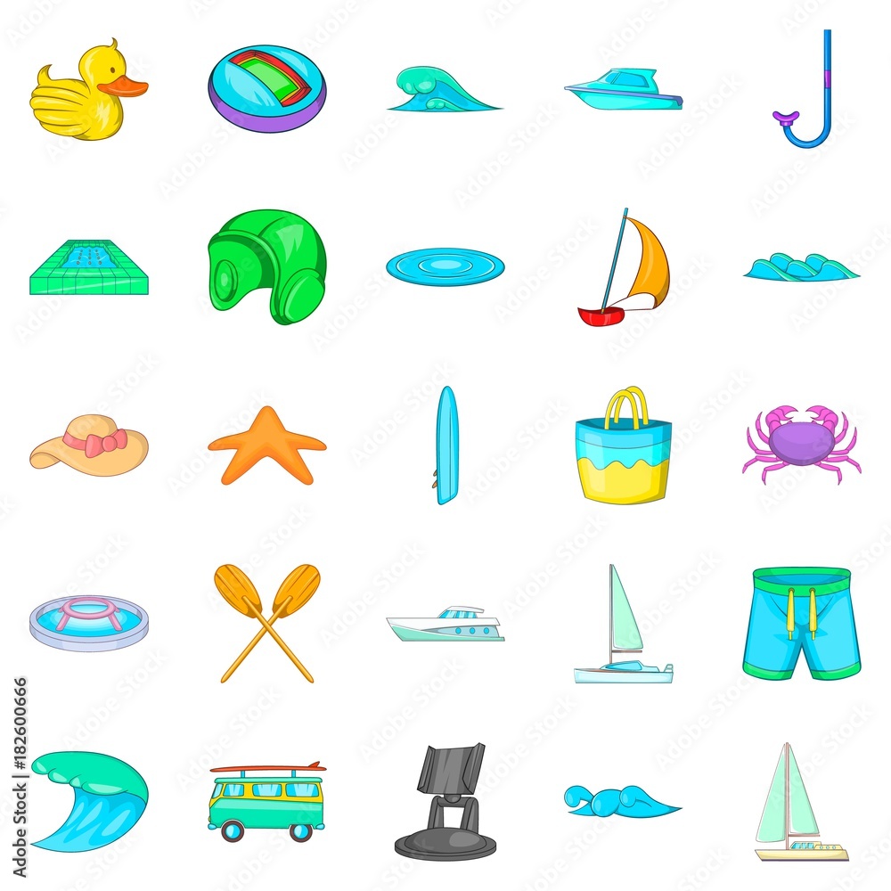 Water safety icons set, cartoon style Water safety icons set, cartoon style