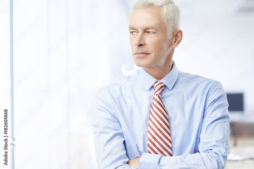 Professional senior businessman standing at office