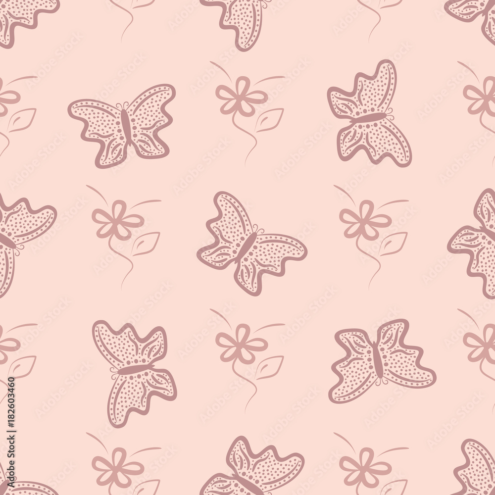 Silhouettes of flowers and butterflies drawn by hand. Cute floral seamless pattern. Sketch, doodle, scribble. Silhouettes of flowers and butterflies drawn by hand. Cute floral seamless pattern. Sketch, doodle, scribble.