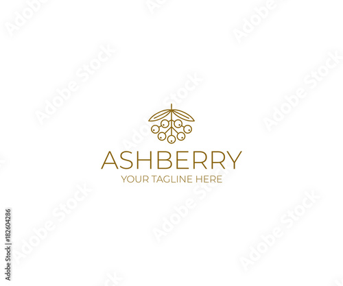 Ashberry Logo Template. Rowanberry Line Elegant Vector Design. Berry Illustration