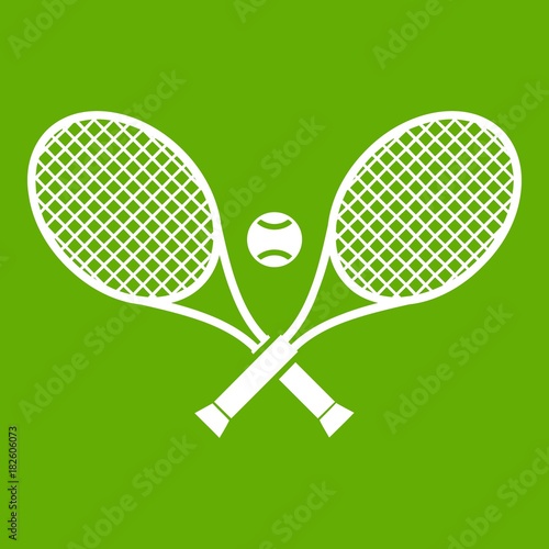 Crossed tennis rackets and ball icon green
