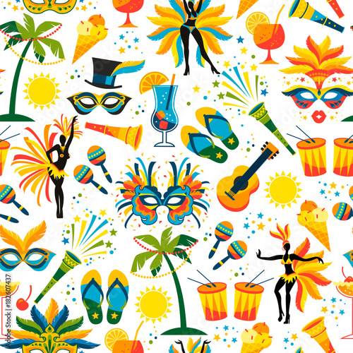 Brazilian Carnival. Vector seamless pattern.