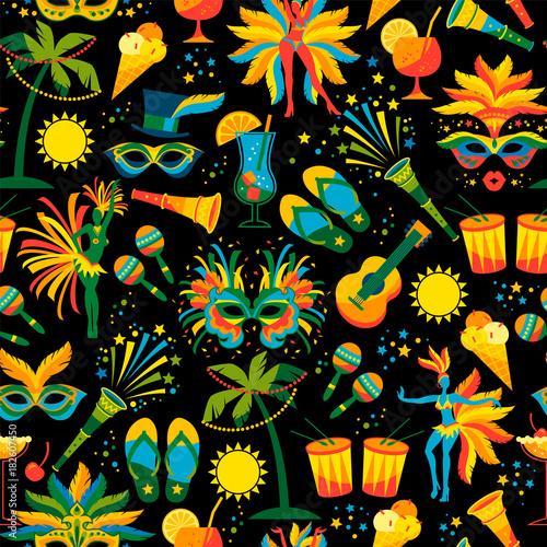 Brazilian Carnival. Vector seamless pattern.