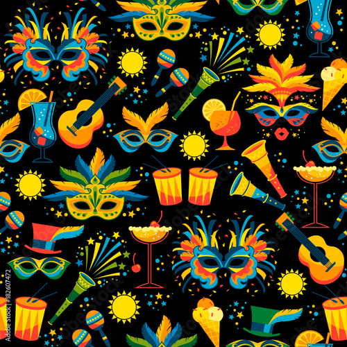 Brazilian Carnival. Vector seamless pattern.