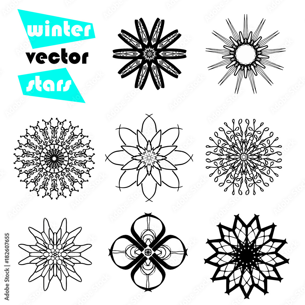 Winter Vector Stars - 8 Sterngrafiken verwendbar als Mandala, Icons, Deko