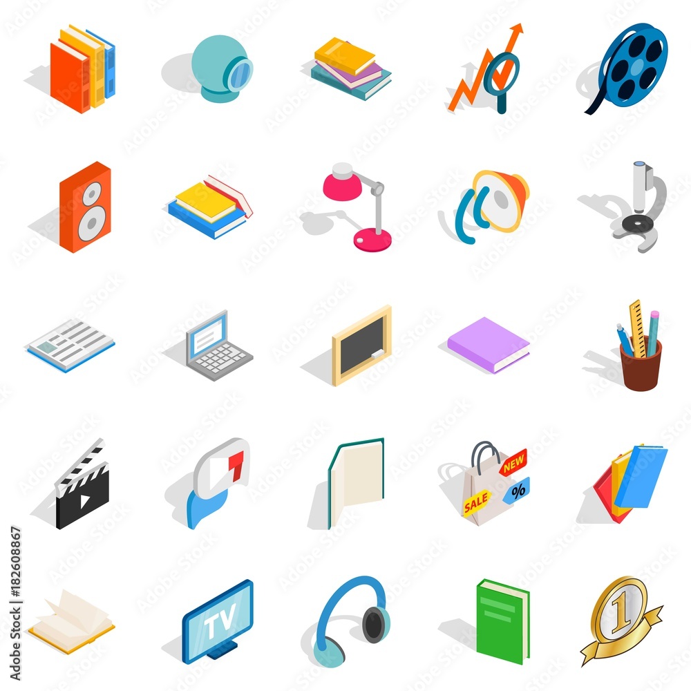 Brochure icons set, isometric style Brochure icons set, isometric style