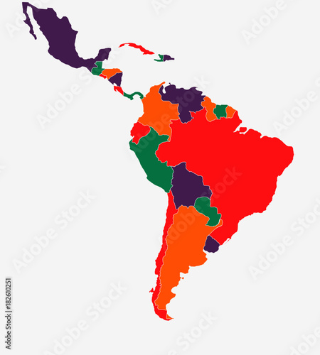 Colourful Latin/South America Map - High detailed isolated vector illustration
