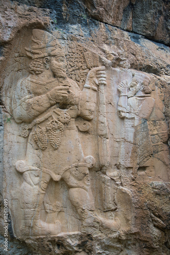 Hittite rock relief in south-central Anatolia, Turkey; 8th-century BC king Warpalawas and the storm-god Tarhunzas