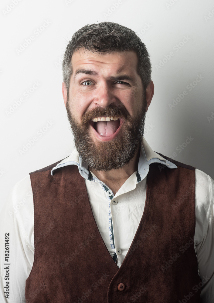 Fototapeta premium man with long beard on happy face