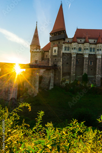 Medieval castle , Corvinesti castle at sunrise