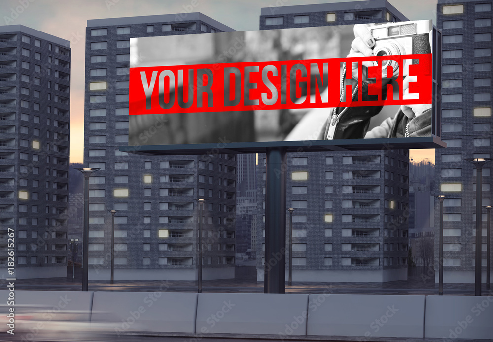 Billboard Mockup with Apartment Complex in Background 2 Stock Template