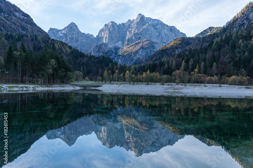Wonderful shot of the Julian Alps reflecting into the Lake Jasna in Slovenia s Kranjska Gora region