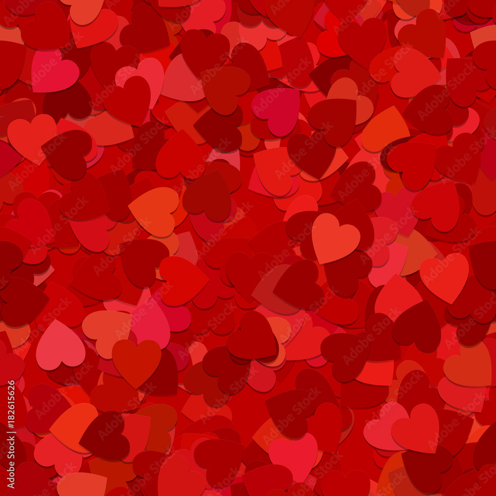 Repeating geometric heart pattern background - vector graphic design from rotated red hearts with shadow effect
