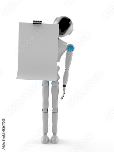 Android with blank sheet of paper