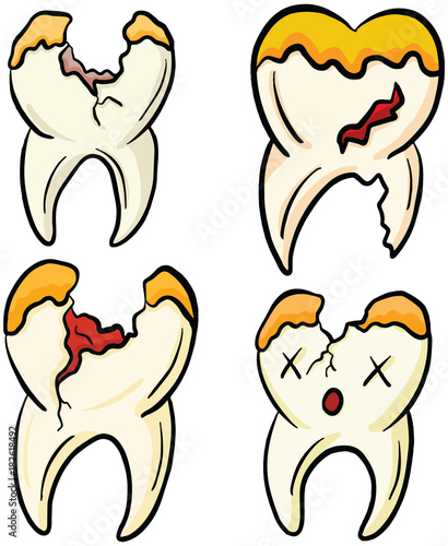 Rotten Broken Wisdom Teeth Cartoon Illustration Vector