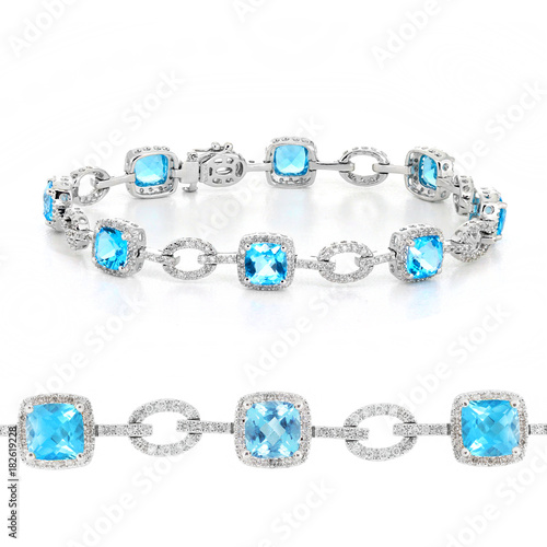 blue topaz gemstone and diamond bracelet