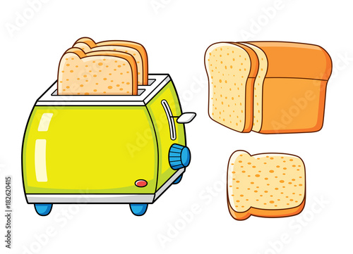Toaster with slices and half a loaf of bread isolated.