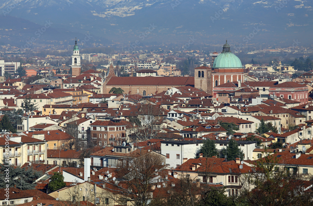 Vicenza City in Italy and the big Dome of Cathedral