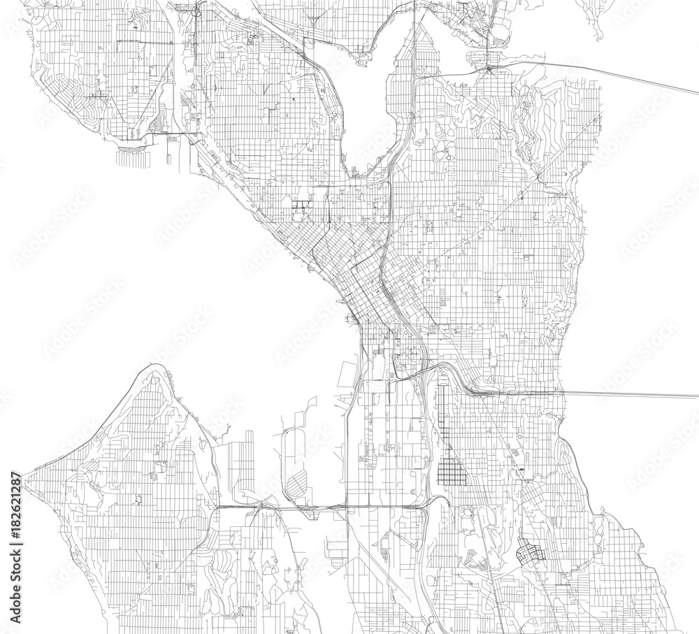 Strade di Seattle, cartina della città, Stati Uniti. Stradario