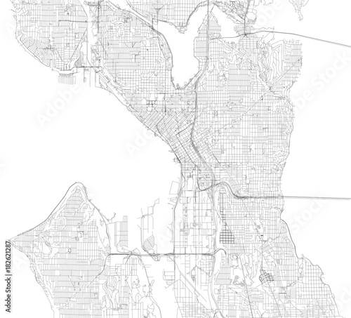 Strade di Seattle, cartina della città, Stati Uniti. Stradario