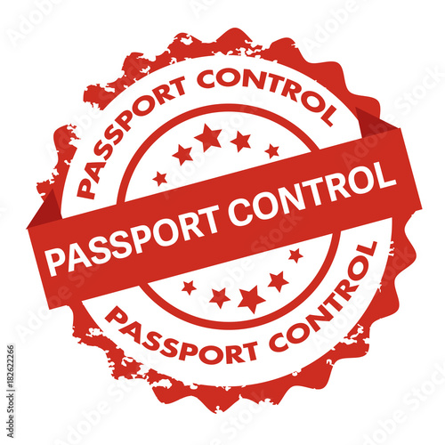Passport control text on red round badge stamp