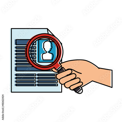curriculum vitae with magnifying glass vector illustration design