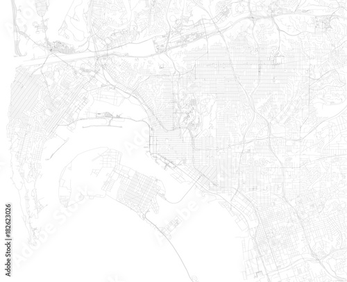 Strade di San Diego, cartina della città, Stati Uniti, California. Stradario