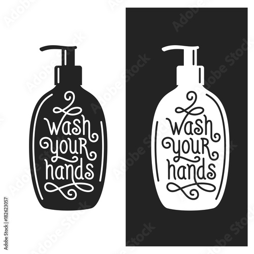 Wash your hands bathroom poster. Vector vintage illustration.