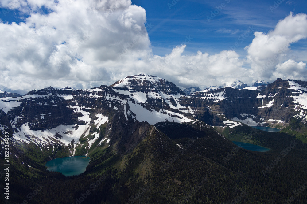 Aerial View of Glacier National Park mountains and lakes