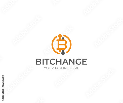 Bitcoin Exchange Logo Template. Cryptocurrency Line Vector Design. Trading Technology and Business Illustration