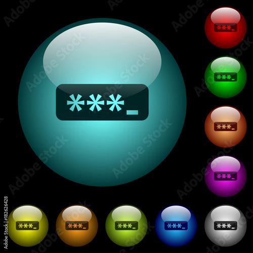 PIN code icons in color illuminated glass buttons