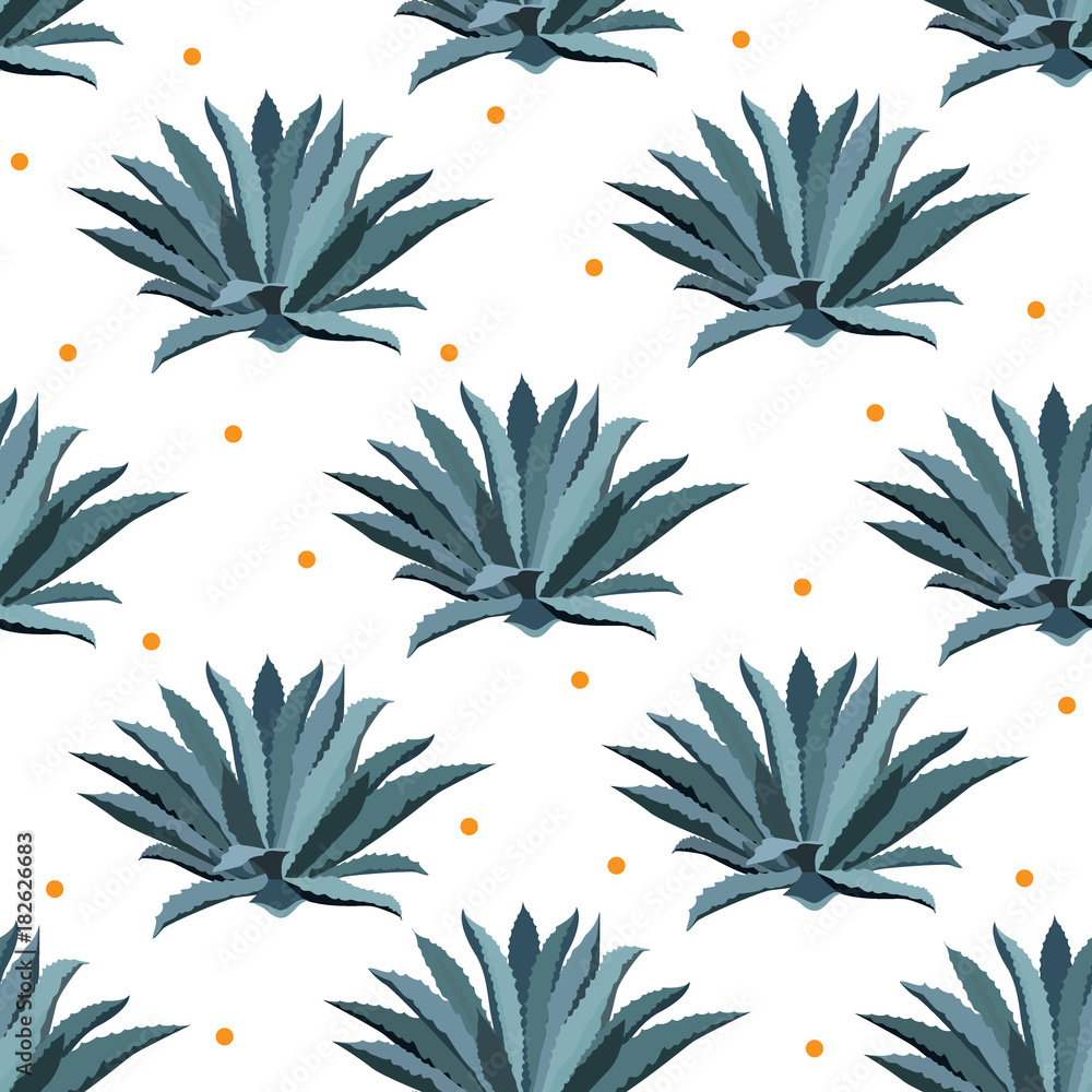 Blue agave vector seamless pattern. Background for tequila packs