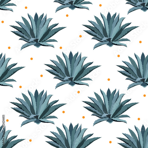 Blue agave vector seamless pattern. Background for tequila packs, superfood with agave syrop, and other. Succulent, cactus wallpapers.