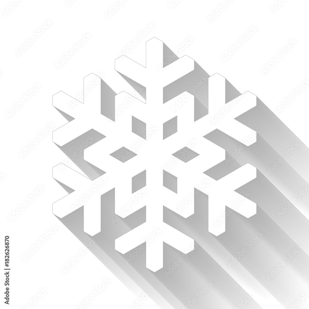 Snowflake icon. Christmas and winter theme. Simple flat white illustration with gradient long shadow isolated on white background. Snowflake icon. Christmas and winter theme. Simple flat white illustration with gradient long shadow isolated on white background.