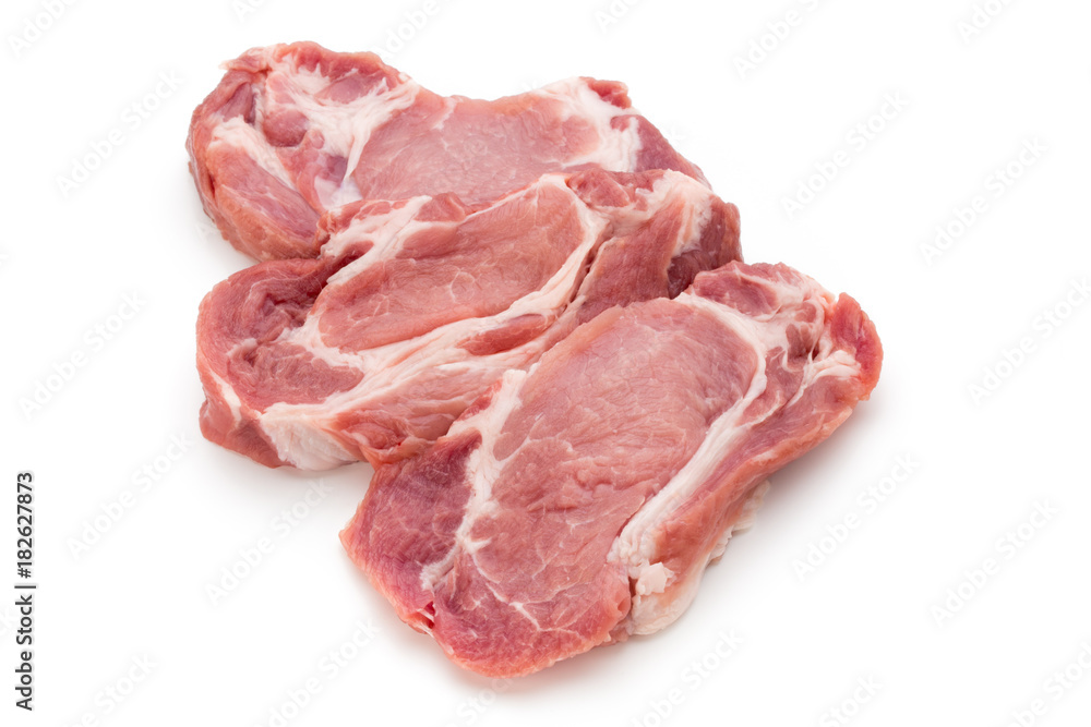 Meat pork slices isolated on the white background. Meat pork slices isolated on the white background.
