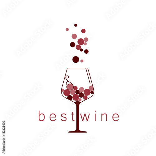 Wineglass and grapes. Vector logo, sign, icon. Element of design for the menu, winery, tasting, wine card.