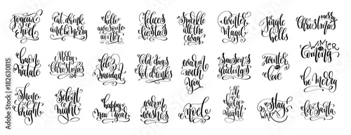 set of 25 hand lettering inscription to winter holiday design