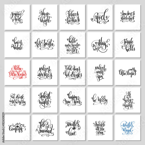 set of 25 square hand lettering design to winter christmas holid