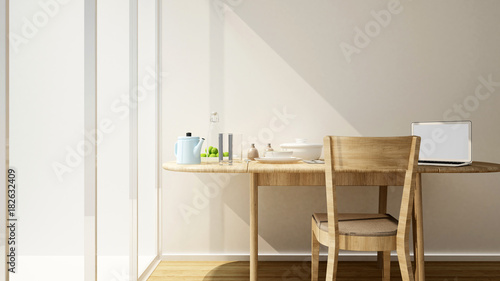 dining area and work space in home or apartment- Interior design for artwork of restaurant or room for rent- 3D Rendering
