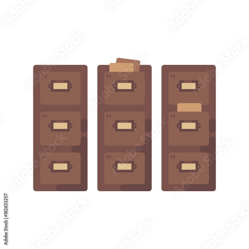 Library card catalog flat illustration. Old document storage icon
