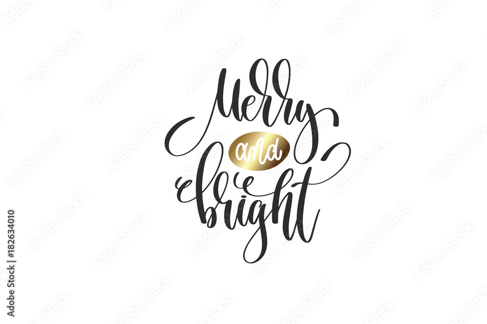 Obraz merry and bright - hand lettering inscription to winter holiday