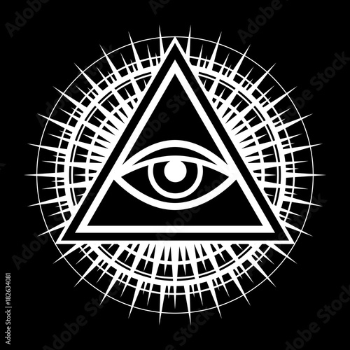 All-Seeing Eye of God (The Eye of Providence | Eye of Omniscience | Luminous Delta | Oculus Dei). Ancient mystical sacral symbol of Illuminati and Freemasonry.