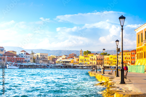 Fotografie View of the old port of Chania, Crete, Greece.