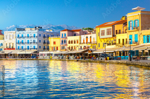 View of the old port of Chania, Crete, Greece. photo