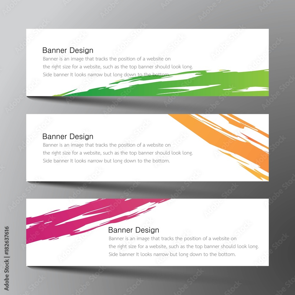 Fototapeta premium Web banner set design background. Inspired by brush, three color that purple green and orange.Vector illustration. 
