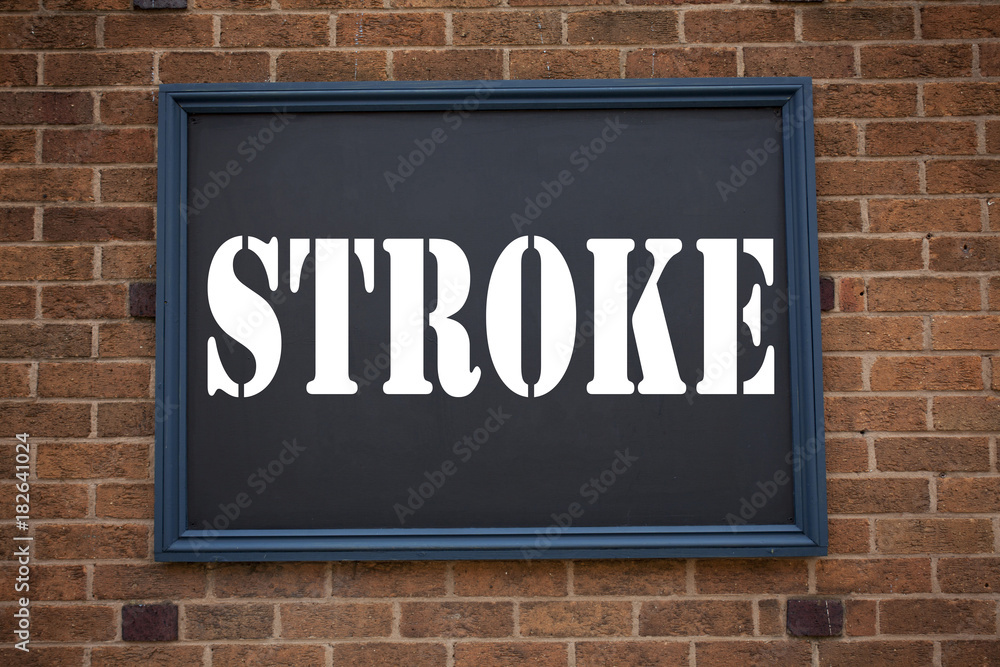 Obraz premium Conceptual hand writing text caption inspiration showing announcement Stroke. Business concept for Medicine health stethoscope illness written on frame old brick background with copy space