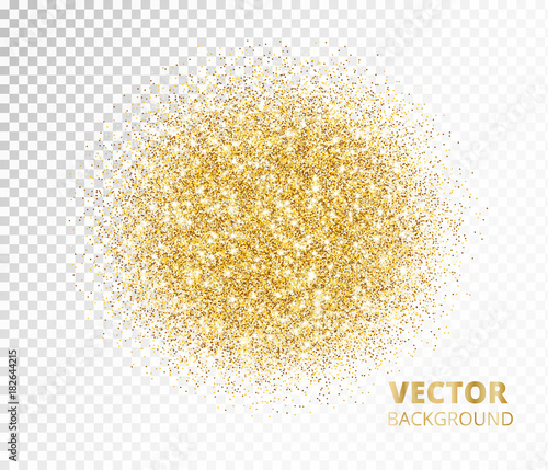 Sparkling circle, golden glitter explosion. Vector dust on transparent background.