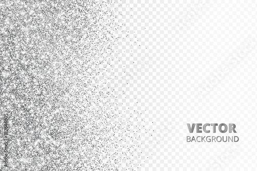 Glitter confetti, snow falling from the side.Vector silver dust isolated on transparent background. Sparkling border, frame